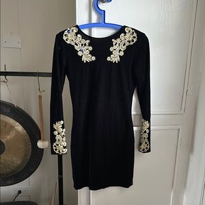 Elegant navy vintage Dress with Gold Embroidery